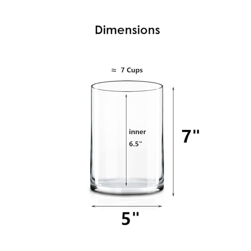 CYS Excel 2 PCS Clear Glass Cylinder Vase (D:5" H:7") | Multiple Size Choices Glass Flower Vase Centerpieces | Hurricane F...