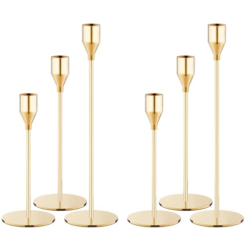 NLBTW Gold Taper Candle Holders Set of 6, Metal Candlestick Holders for Table or Mantel Decor Centerpiece, Candle Stick Ho...