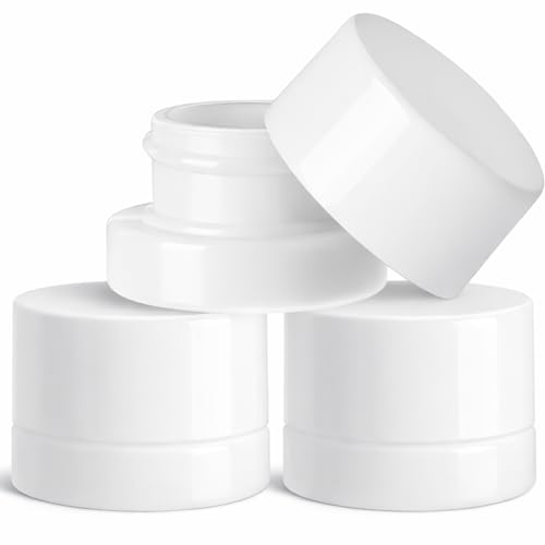 (200 Pack) 5ml Thick White Glass Jars with White Child Resistant Lids - UV Resistant - Storage for Oil, Lip Balm, Wax, Cos...