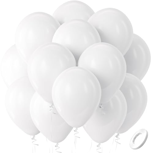 Bezente White Balloons Latex Party Balloons, 100 Pack 12 inch Round Helium Balloons for Valentines Day Wedding Birthday En...
