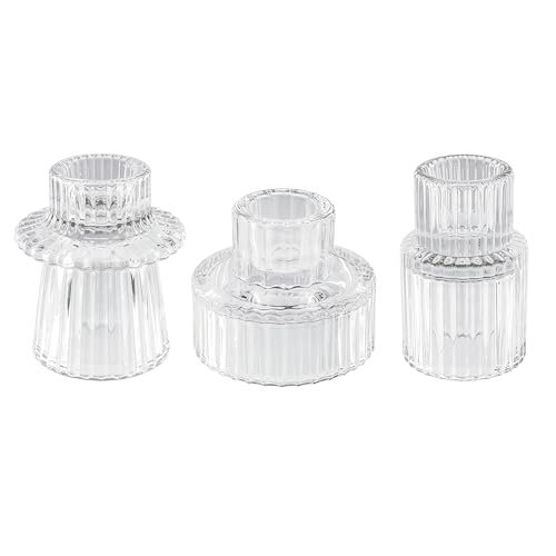 Double Sided Vintage Ribbed Taper Glass Candle Holders,Tea Candle Holder for Table Centerpieces, Wedding Decorations and D...