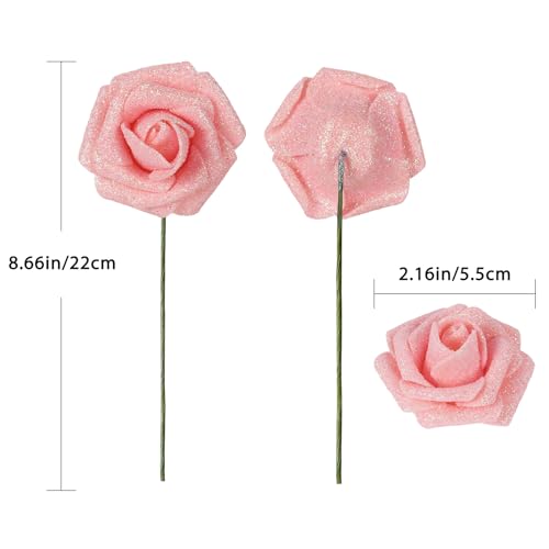 ICBOX Glitter Roses Artificial Flowers 30 PCS Foam Roses 2.17 in Foam Flowers Glitter Flowers with Stem Fake Flowers for D...