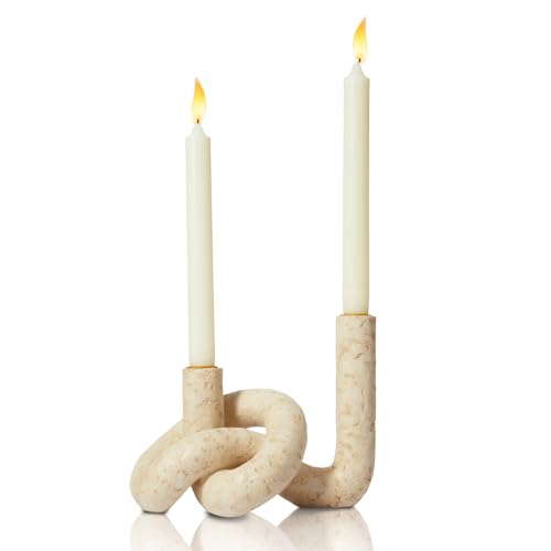 DN DECONATION Knot Shaped Taper Candle Holders - Travertine Resin Candlestick Holders, Candle Sticks Holder Boho Farmhouse...