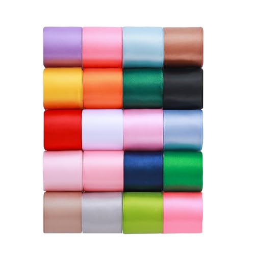 KEOSREE 1-1/2 inch 20 Colors Satin Ribbon Set, 1.5" X2Yd x 20Rolls Rainbow Ribbons for Gift Wrapping, Wedding Party Decora...