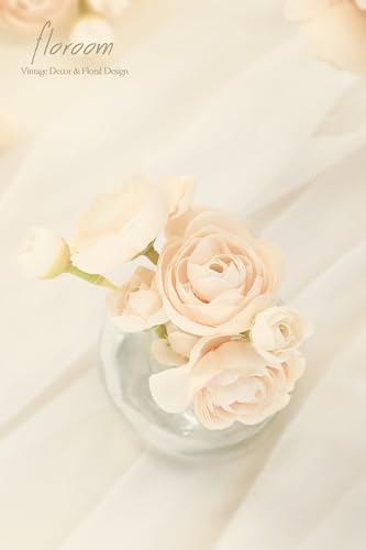 Floroom Ranunculus Artificial Flowers 18 Pcs Champagne Faux Silk Mini Ranunculus Bulk Fake Wedding Filler Flowers for DIY ...