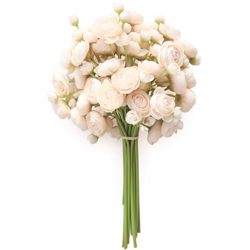 Floroom Ranunculus Artificial Flowers 18 Pcs Champagne Faux Silk Mini Ranunculus Bulk Fake Wedding Filler Flowers for DIY ...