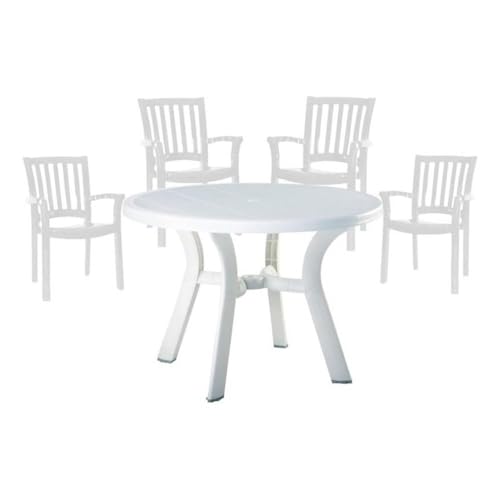 Pemberly Row 5 Piece Set 42" Round Resin Patio Table and 4 Resin Chairs in White