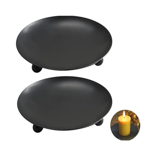 2 pcs Black Iron Plates Candle Holders,Suitable for Home Decoration, Wedding Anniversaries, Birthday Parties, Holiday Dinn...