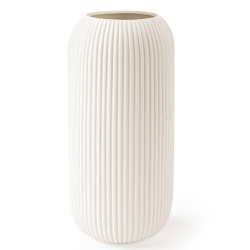 Ceramic Vase for Flowers – Modern Small Ribbed Textured Flower Vase for Home Decor, Pampas Grass, Decorative, Farmhouse, C...