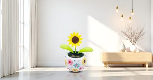 WNHNO Solar-Powered Dancing Sunflower Decor - Swaying Motion Garden and Car Accessories with Vibrant Planter, Durable Desi...