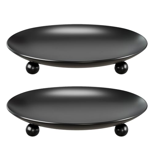 Apsvwys Black Candle Holders for Pillar Candles, Set of 2 Premium Metal Candle Plates Candle Stand for LED or Wax Candles,...