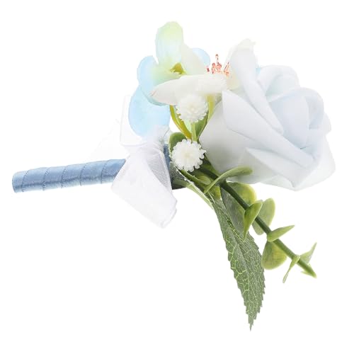 Cabilock Men’s Blue Rose Lapel Pin Silk Boutonniere Wedding Suit Brooch Groom Groomsmen Accessories Corsage for Formal Events