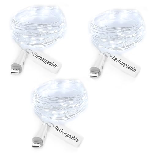 Dumcuw Fairy Lights USB Rechargeable Battery Operated, 7ft 20 LED String Lights Indoor for Bedroom Mason Jars Wedding Tabl...