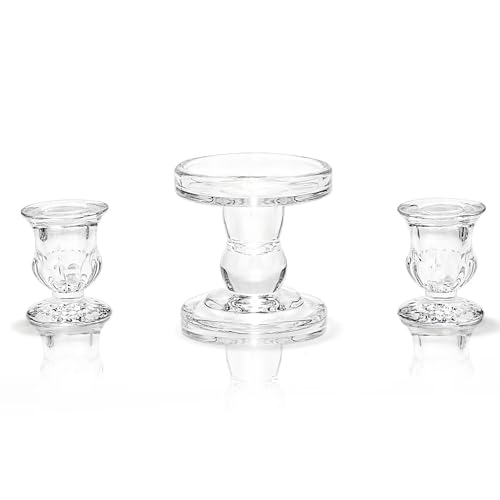 Unity Candle Holder - Glass Candle Holders for Pillar Candles Taper Candles, Glass Candlestick Holders Set of 3, Decorativ...