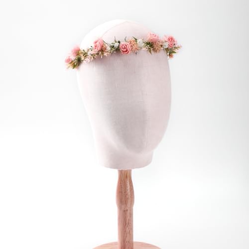 KorViSHOW Women's Pink Flower Headband - Girl Flower Headpiece Romantic Bohemian Lace Foam Headband for Wedding Decoration...