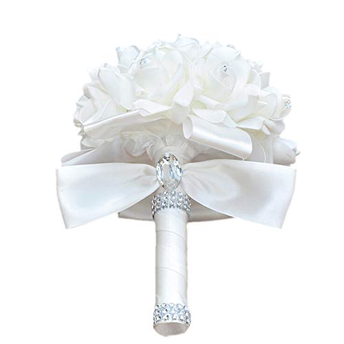 Eldwviz Wedding Bouquets for Bride, Wedding Bouquet Bridesmaid,Bridesmaid Holding Flowers for Wedding Decoration (White+Wh...