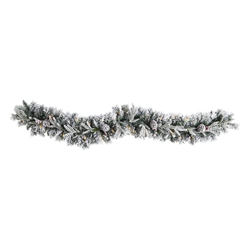 6ft. Flocked Artificial Christmas Garland with Pine Cones and 35 Warm White LED Lights,Green