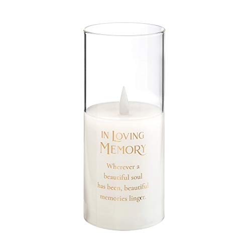 "Lillian Rose Loving Memory Glass LED Candle Holder with Sympathy Verse, 7"", Off white" (4CA110)