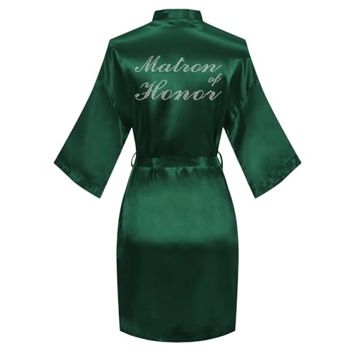 North Bund Women's Kimono Bride Bridesmaid Robes with Rhinestones Short Satin Bathrobes Wedding Party Getting Ready Day