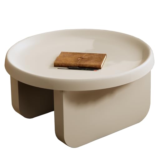 BUZUEY White Round Coffee Table, Modern Coffee Tables,Metal Round Center Table,Unique Circle Coffee Table for Living Room