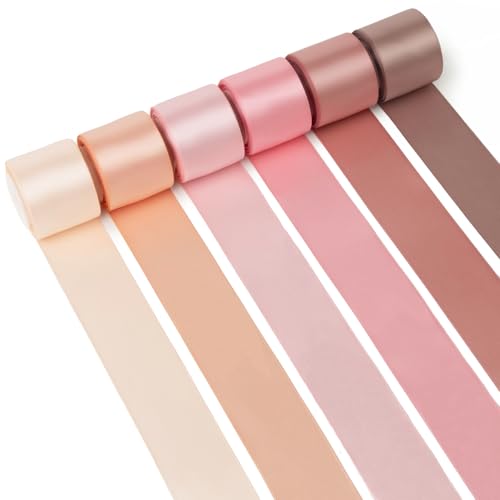 Mlurcu Pink Ribbon 1-1/2 Inch Pink Satin Ribbon Dusty Rose/Rose Gold/Nude/Peach/Pink Ribbons for Gift Wrapping Flower Bouq...