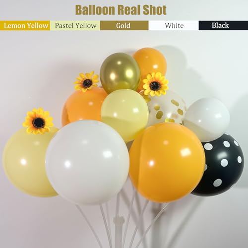 Ceeulvu Bee Balloon Arch Kit, Black Yellow White Gold Balloon Garland with Bee Foil, Sunflower Decor for Bee Birthday, Bab...
