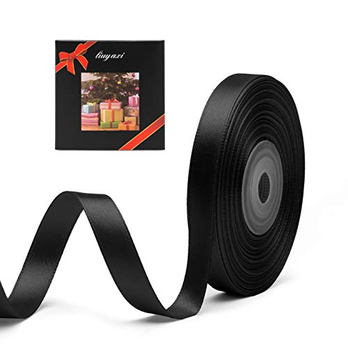 Solid Color Double Faced Black Satin Ribbon 3/8" X 25 Yards, Ribbons Perfect for Crafts, Wedding Decor, Bow Making, Sewin...