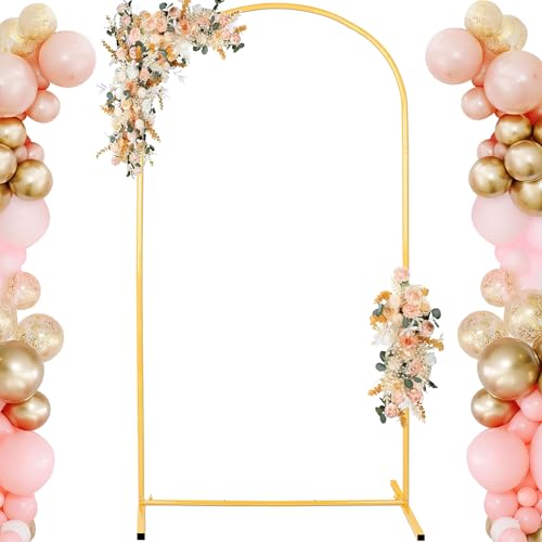 7.2FT Adjustable Wedding Balloon Gold Metal Arch Backdrop Stand, Tool Free Assembly Arch Frame for Birthday Flower Party B...