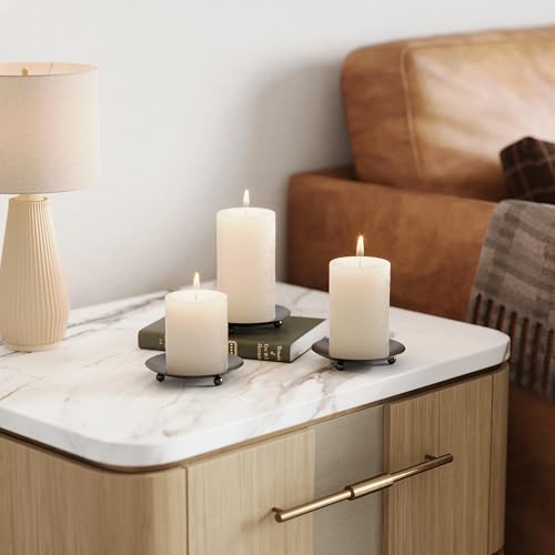 Apsvwys Black Candle Holders for Pillar Candles, Set of 2 Premium Metal Candle Plates Candle Stand for LED or Wax Candles,...