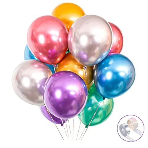 Colorful Party Balloons 100pcs 12inch Chrome Metallic Helium Balloons for Birthday Party Decoration and Arch Decoration We...