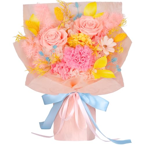 Preserved Flowers for Delivery – Real Pink Eternal Roses and Carnation in Gift Box, Long-Lasting Forever Flowers Bouquet, ...