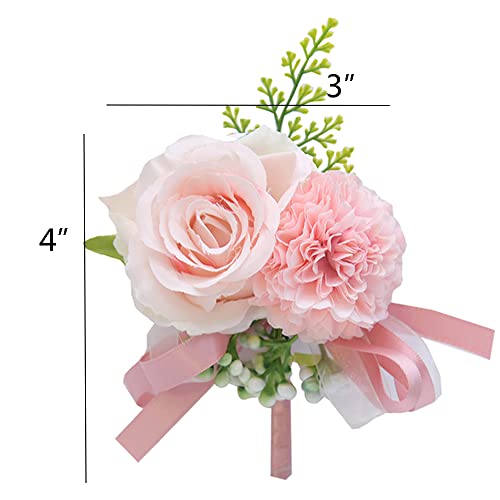 YESKY Wrist Corsage and Boutonniere Set for Bride Groom Bridesmaids Groomsmen Wedding Homecoming Flowers Prom Suit Accesso...