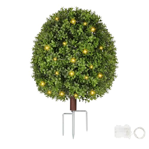 Artificial Boxwood Topiary Trees for Outdoors, Faux Topiary Ball Tree UV Resistant Fake Shrubs Evergreen Bush Plants for F...