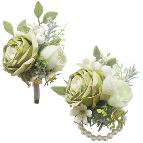 MAFELOE 2 Pieces of Corsage and Boutonniere Set, Groom Groomsmen Bride Bridesmaids Wedding Artificial Flowers Accessories ...