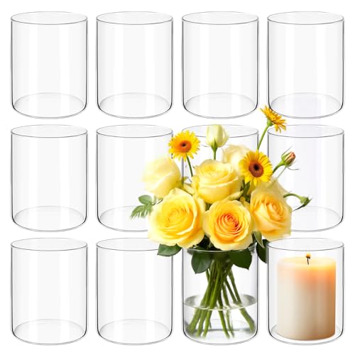 12Pack Glass Cylinder Vases for Centerpieces - 4 Inch Small Flower Vase for Wedding Decorations, Floating Candle Holder Va...
