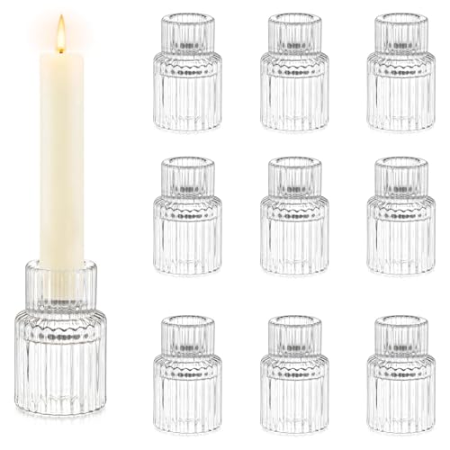 Candle Holder Glass Candlestick Holders: Hewory 10PCS Clear Taper Candle Holders Bulk for Table Centerpiece, Glass Candle ...