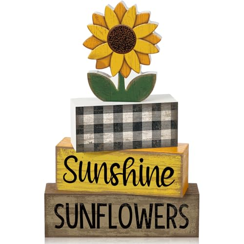 Yuntau 4 Pcs Sunflower Decorations Sunflower Wooden Sign Sunshine Table Centerpiece Summer Tiered Tray Decor Decorative Fa...