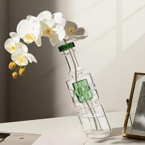 Glass Vase Clear – Colored Crystal Flower Vase, Simple Modern Vases Home Decor for Table, Office or Gift Display,Hole (Green)