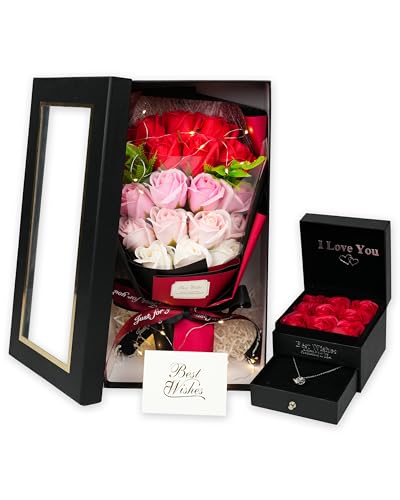 KeepTwenty Roses Bouquet Artificial Flower Eternas Rosas with Necklace Preserved Rose Birthday Flowers Gifts Valentine's D...