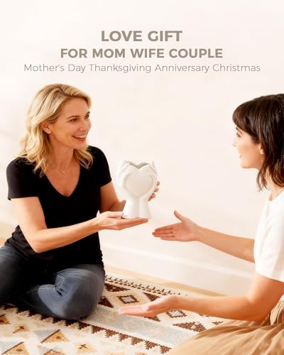 A Heart Held in Two Hands White Vases for Flowers - Cute Modern Small Ceramic Flower Vase for Pampas Grass - Decorative Ta...