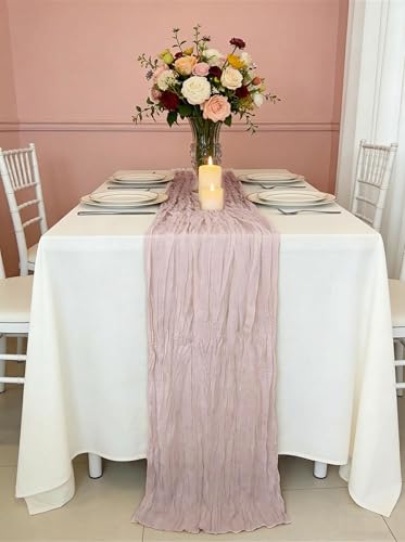 3 Pack Dusty Pink Cheesecloth Table Runner -17×120 Inch Gauze 10 FT Long Cheese Cloth Table Runners for Bridal Wedding Par...