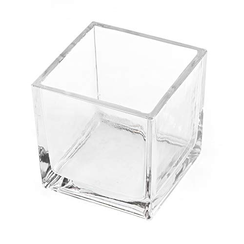 CYS EXCEL Glass Cube Vase 4"x4"x4" | Square Wedding Flower Vase Centerpieces | Cubic Glass Candle Holder