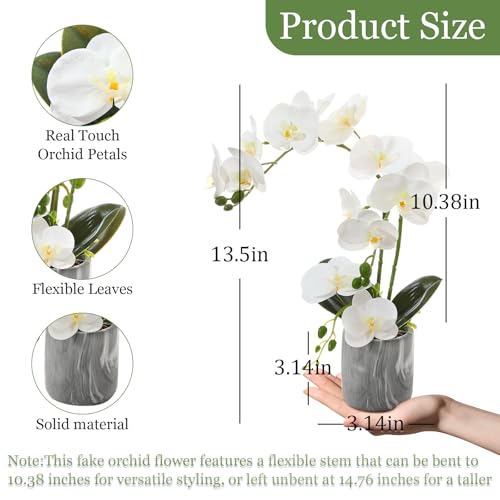 Wenhuidr White Fake Orchids Flowers in Pot Bendable Faux Orchids Artificial Flowers Washable Silk Orchid Phalaenopsis Deco...