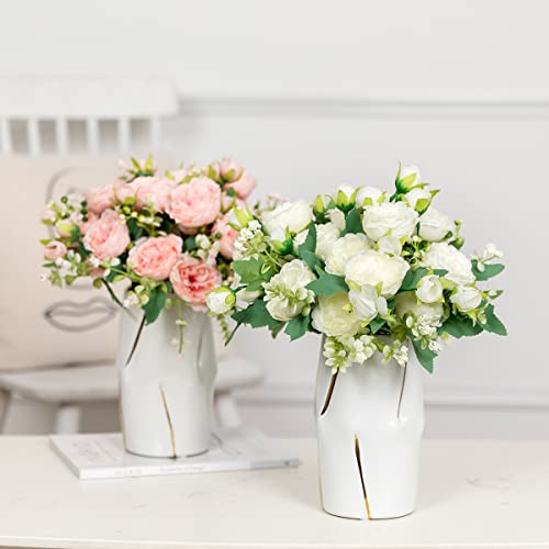 Floweroyal 2 Bunches Peony Artificial Flowers White Flowers Silk Peonies Bouquets for Wedding Party Table Centerpieces Flo...