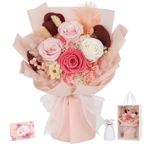 Flowers for Delivery Prime Preserved Flowers Bouquet with Vase That Last 3-5 Years Real Forever Flowers Rose Bouquet for M...