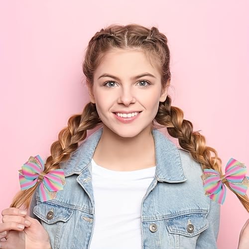 2PCS 4" Glitter Ribbon Hair Bow Clips Sparkly Sequins Alligator Barrettes Hairpin Girls Hair Bows Clips Hair Accessories T...