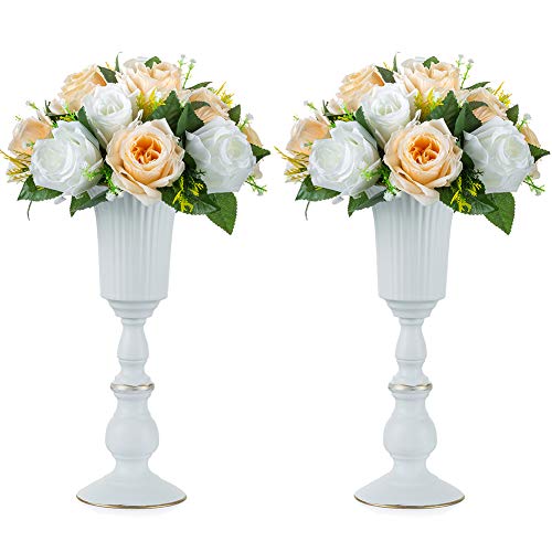 Nuptio 2 Pcs Metal Flower Vase White Table Decorative Centerpiece, Elegant Wedding Centerpieces Vase for Party Anniversary...