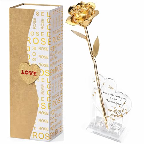 Mikasol Gold Dipped Real 24K Gold Rose, 1 Pack Infinity Flower Decor Hand Dipped in 24K Romantic Rose Gifts for Women in H...