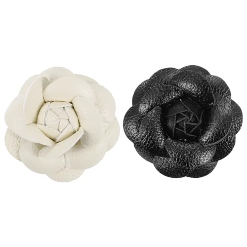 PATIKIL Flower Hair Clips, 2 Pack Camellia Hairpin Floral Brooches Pin Handmade Leather Flower Brooch for Lady Bridal Wome...