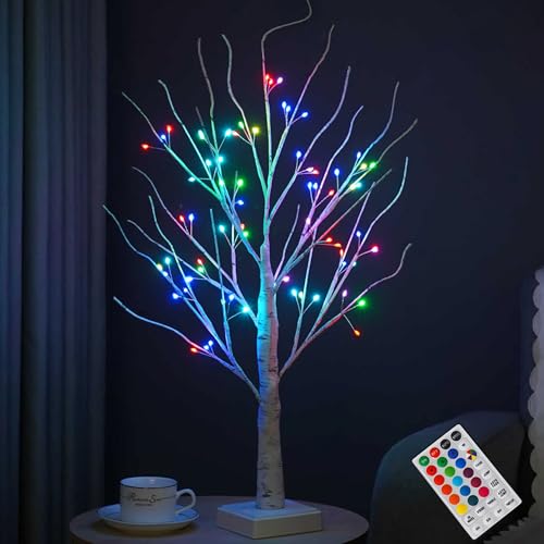 AOLTNRC 2ft Pre-lit Birch Tree with 72 LED Lights & Remote - RGB Color Changing Fairy Spirit Twinkling Tree for Christmas ...